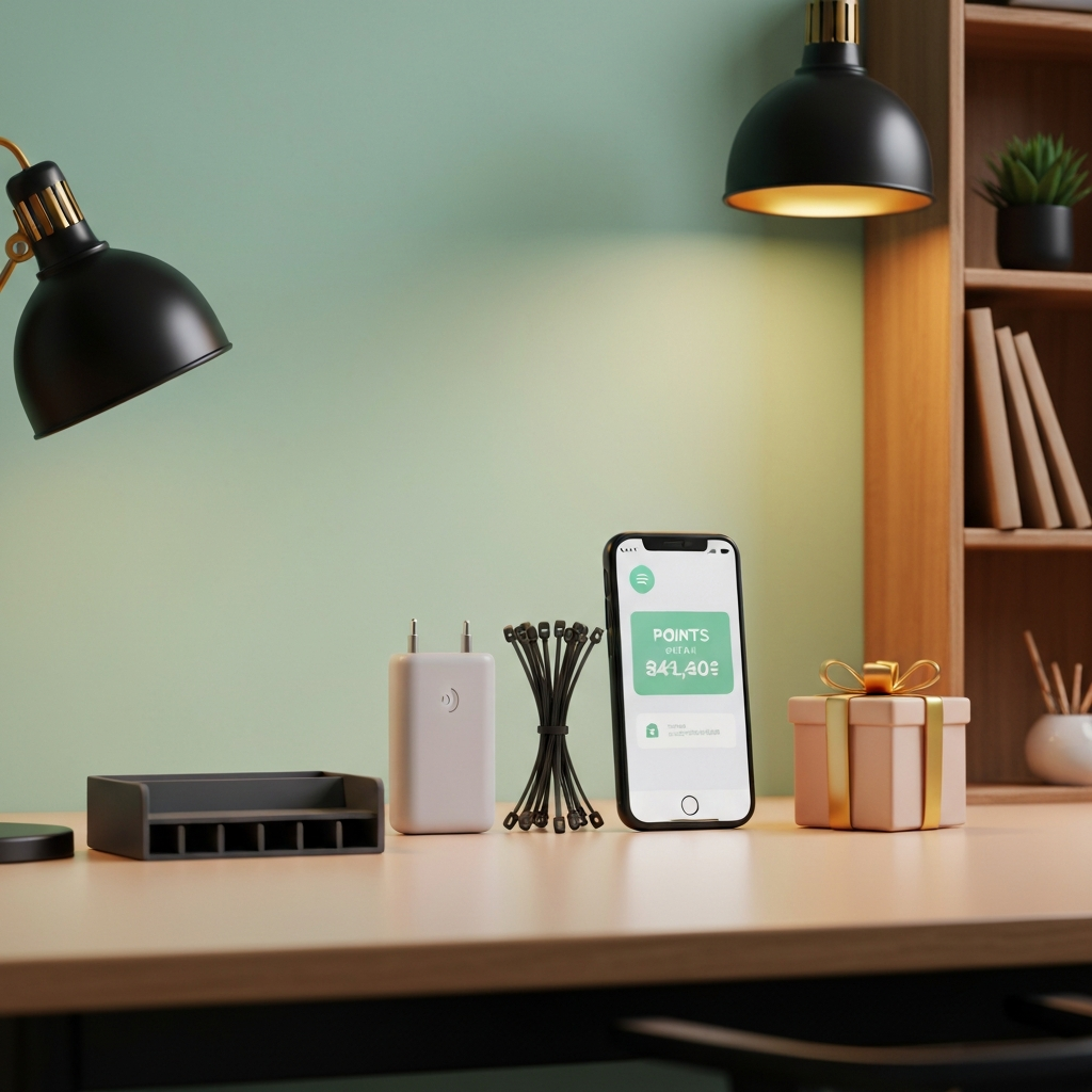 ケーブルトレー、結束バンド、ワイヤレス充電器などの配線整理アイテムと、それらがもたらすスマートなデスク環境。
