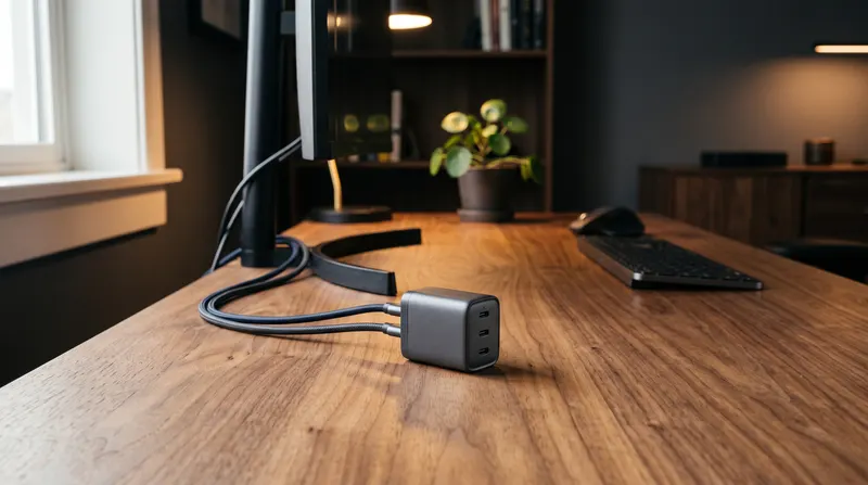 デスクの充電ケーブルを減らす手順|充電器とハブで1本にまとめる